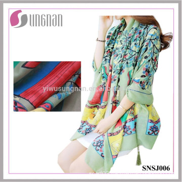 2015 Ladies Printed Tassel Turkey Twill Cotton Shawl Scarf (SNSJ006)